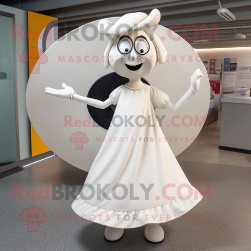 Personnage De Costume De Mascotte Redbrokoly White Plate Spinner Habillé D'une Jupe Longue Et De Boucles D'oreilles