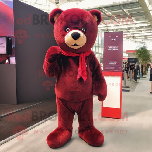 Personnage De Costume De Mascotte Redbrokoly D'ours En Peluche Marron Habillé D'un Body Et D'écharpes