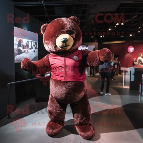 Personnage De Costume De Mascotte Redbrokoly D'ours En Peluche Marron Habillé D'un Body Et D'écharpes