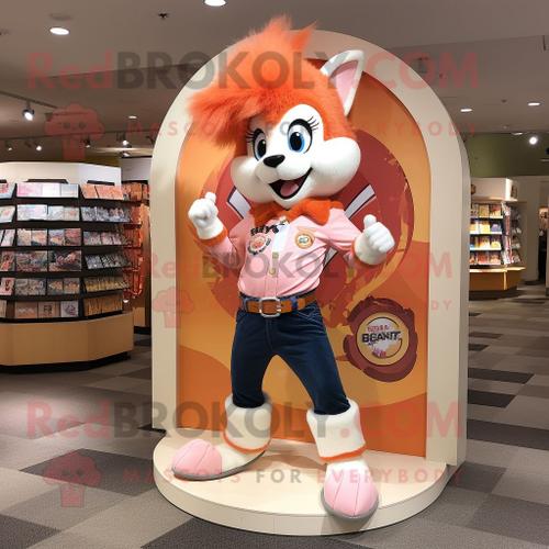 Personnage De Costume De Mascotte Redbrokoly Peach Skunk Habillé D'un Jean Bootcut Et D'anneaux