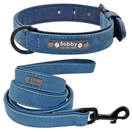 Brave-Dblue Set S -Collier Et Laisse En Cuir Pour Chien Personnalisés Gravés Ensemble Avec Cordes Pour Bouledogue Pour Pitbull Pour