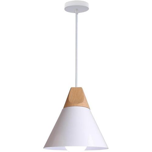 Blanc Suspension Moderne Industrielle Bois Suspension Abat-Jour En Métal Plafonnier E27 Pour Salon Chambre Salle à Manger (Blanc) K7-231O-HV7C