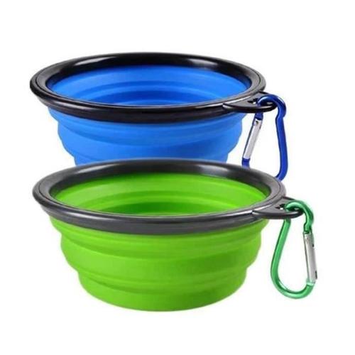 Persist-2 Pcs Tpe Pliant Silicone Bols Pour Animaux Compagnie Chiens Cadre Noir Avec Boucle Bleu-Vert