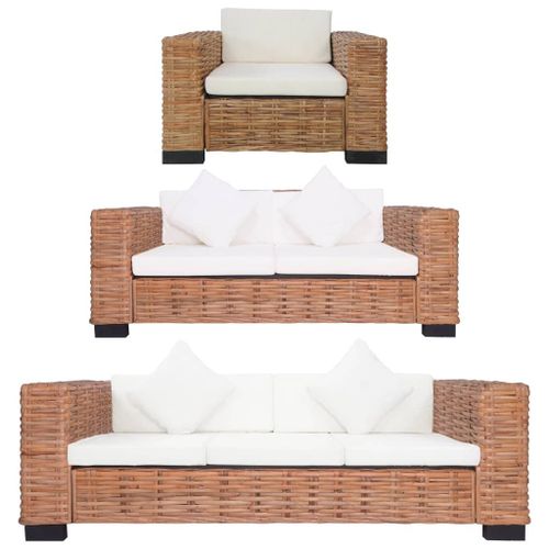 Vidaxl Ensemble De Canapés 3 Pcs Avec Coussins Rotin Naturel