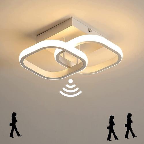 2-Carré Plafonnier Led Avec Détecteur De Mouvement, 18w 1800lm Blanc Chaud 3000k, Moderne Automatique Lampe De Plafond, Applique Murale Intérieur Pour Chambre Cuisine Balcon Couloir Salon Garage