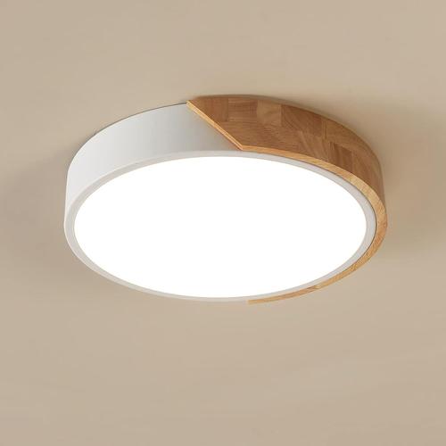 White-Ø30cm-3000k Plafonnier Led Bois Ø30cm Rond Blanc Luminaire Plafonnier 24w 2400lm Éclairage De Plafond Lumière Chaude 3000k Convient Aux Chambre À Coucher Intérieures Salon Salles À