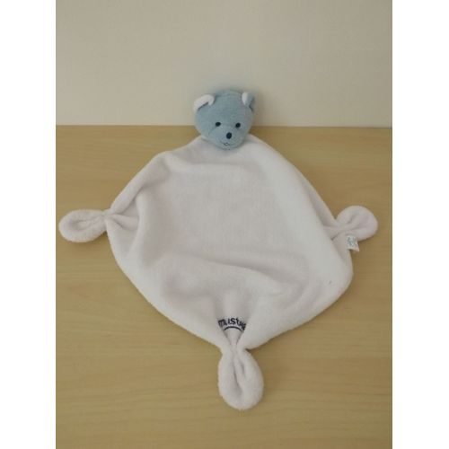Doudou Ours Blanc Bleu Musti Mustela