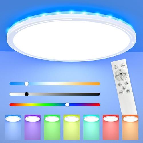 Plafonnier Led Dimmable 30w,Rgb Rétroéclairage Lamp Avec Télécommande 3000-6500k, 4000lm Plafonnier Rond,Ip54,Plafonnier Salon,Salle De Bain,Chambre,Cuisine,Ø30cm