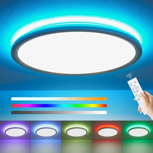 Blanc Plafonnier Led Dimmable Avec 13 Rgb Backlight, 24w 3200lm Rgb Luminaire Plafonnier Avec Telecommande, 3000-6500k, Lampe De Chambre Ronde Ip54 Étanche, Pour Salle De Bain Chambre Salle De Jeux,