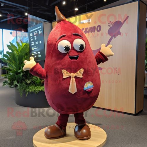 Personnage De Costume De Mascotte Redbrokoly Mango Marron Habillé D'une Veste Et D'épingles À Cheveux