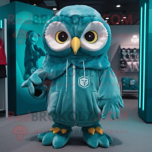 Personnage De Costume De Mascotte Redbrokoly Teal Owl Habillé D'un Sweat À Capuche Et De Porte-Monnaie