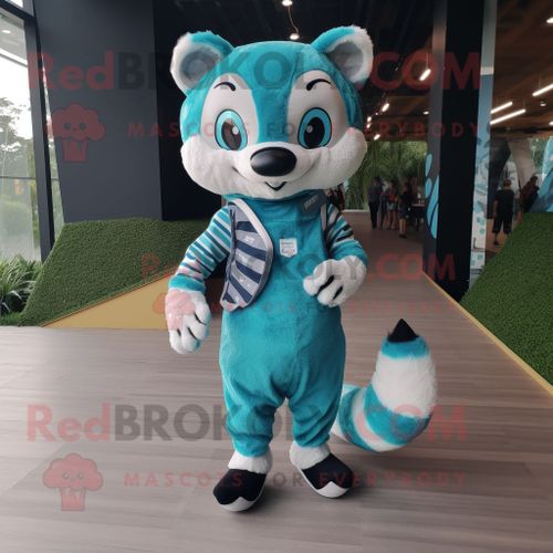 Personnage De Costume De Mascotte Redbrokoly De Civette Cyan Habillé D'un Legging Et De Montres