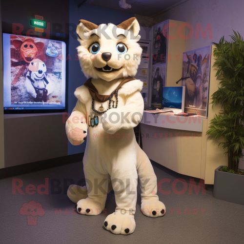 Costume De Mascotte Redbrokoly De Lynx Crème Personnage Habillé D'un Pantalon Et De Porte-Clés