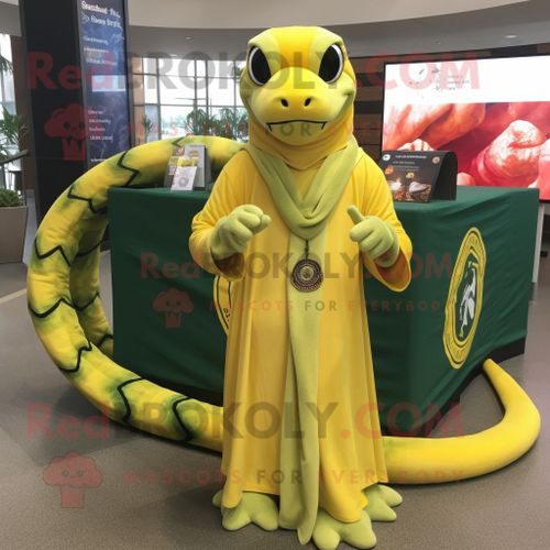 Personnage De Costume De Mascotte Redbrokoly De Python Jaune Citron Habillé D'une Couverture Et De Bracelets