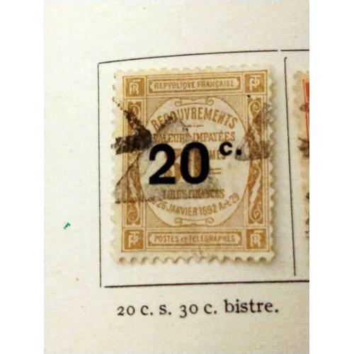 Timbre France Taxe 49 20c Sur 30c Bistre 1908 (46) 1917