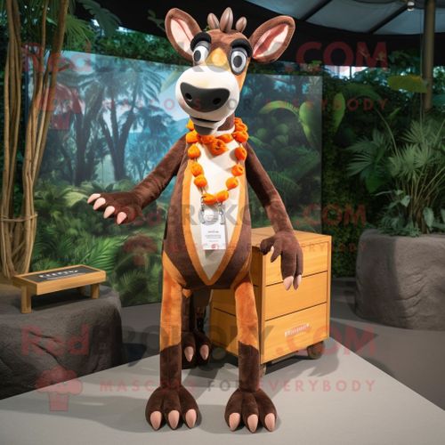 Personnage De Costume De Mascotte Redbrokoly Peach Okapi Habillé D'un Short Cargo Et D'épingles À Cheveux