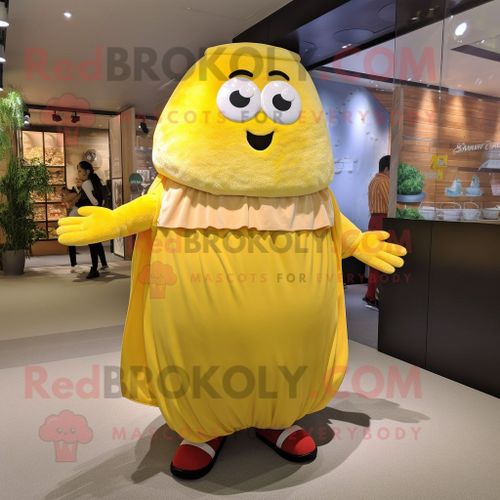 Personnage De Costume De Mascotte Redbrokoly De Pomme De Terre Jaune Habillé D'une Jupe Longue Et De Coussinets Pour Les Pieds