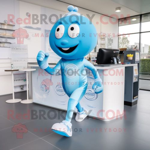Personnage De Costume De Mascotte Redbrokoly De Champagne Bleu Ciel Habillé D'un Short De Course Et De Gants