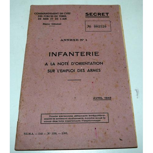 Infanterie, Annexe N°1 À La Note D'orientation Sur L'emploi Des Armes Avril 1943