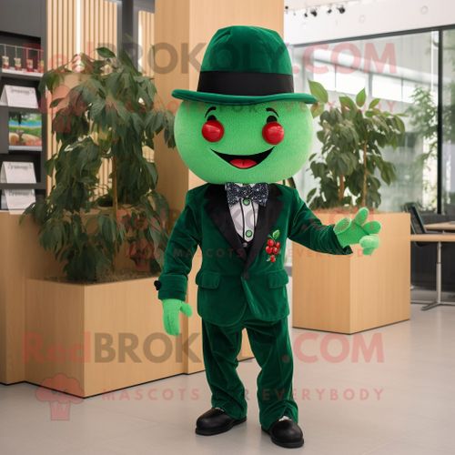 Personnage De Costume De Mascotte Redbrokoly Forest Green Cherry Habillé D'un Blazer Et De Cummerbunds