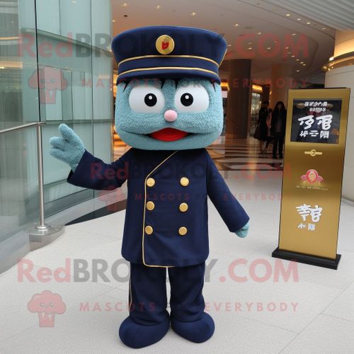 Personnage De Costume De Mascotte Redbrokoly De Riz Frit Bleu Marine Habillé D'un Costume Et De Pochettes