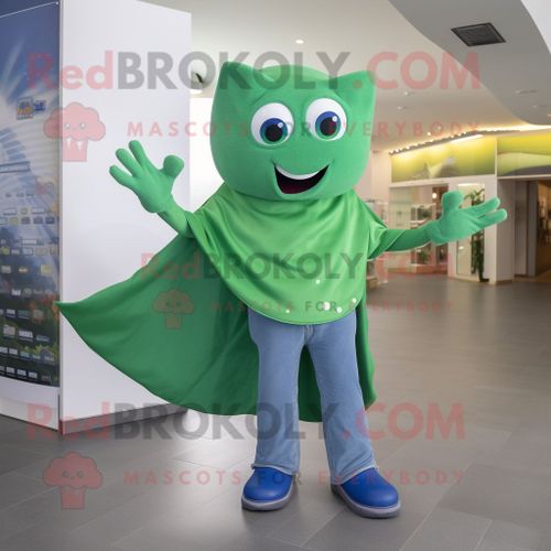 Mascotte Redbrokoly De Personnage De Raie Verte Habillée D'un Jean Et De Mitaines
