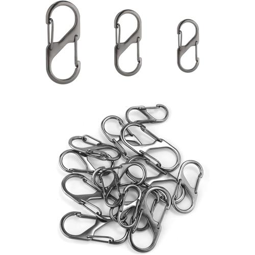 15pcs Double Mousqueton, Mousqueton Double S Mousqueton Clip Mousqueton À Double Verrouillage Remplacement De Tirette De Fermeture Éclair Pour Sac À Dos Porte-Clés Valise (Gris, 3 Tailles)