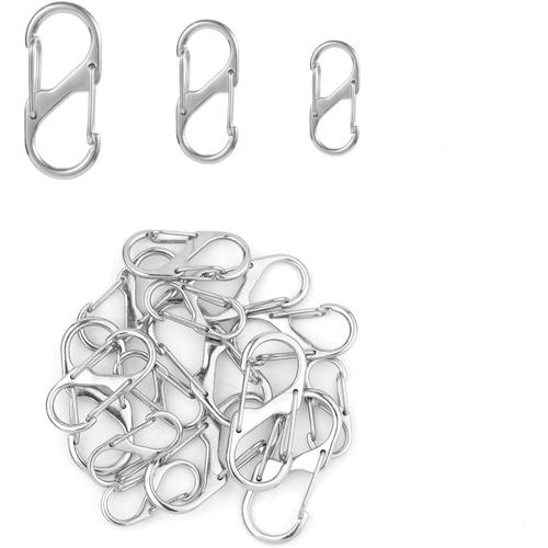 15pcs Double Mousqueton, Mousqueton Double S Mousqueton Clip Mousqueton À Double Verrouillage Remplacement De Tirette De Fermeture Éclair Pour Sac À Dos Porte-Clés Valise(Argent, 3 Tailles)