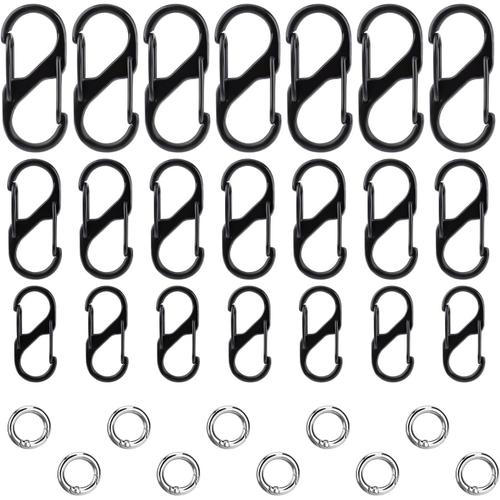 21pcs Clip Mousqueton, 3 Tailles En Métal Avec 10 Porte-Clés Clips À Déconnexion Rapide Clip De Fermeture À Glissière Mini Mousqueton Pour Le Sport L'extérieur Le Camping L'escalade (Noir)