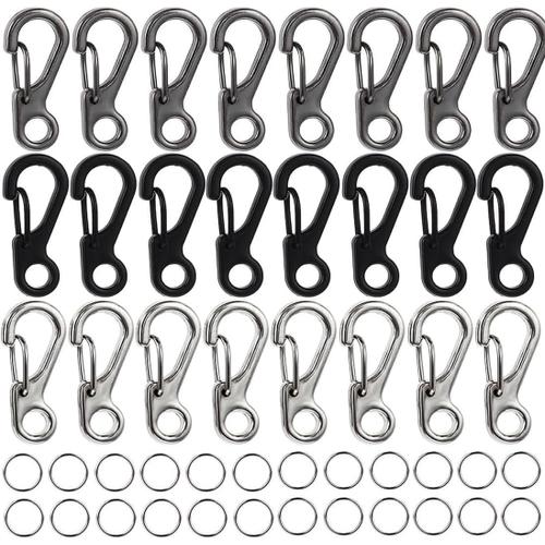 48 Pcs Petit Mousqueton, 2.5cm Minimousquetons En Aluminium Mousquetons Simples Dégaines Pour Sac À Dos Ceinture Tente Camping Voyage Avec 24 Porte-Clés