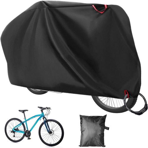 Housse Velo Exterieur Protection, Tissu Oxford 210D Epais Noir Bache Velo Exterieur avec Trou de Verrouillage & Sac de Rangement, 200 x 110 x 70 CM, pour VTT et Vélo de Route