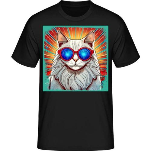 Chat Norvégien Des Forêts Look Hippie, T-Shirt Standard Homme