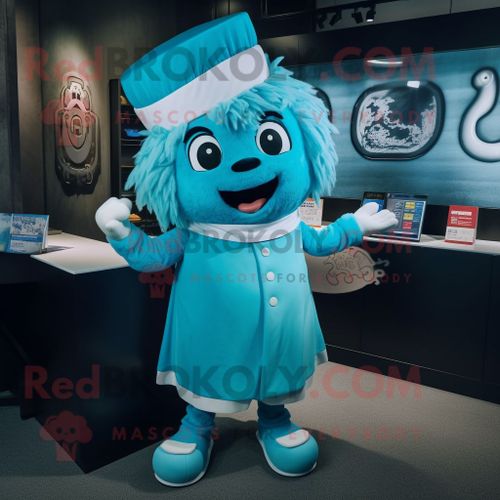 Personnage De Costume De Mascotte Redbrokoly Cyan Ramen Habillé D'une Culotte Et De Boutons De Manchette
