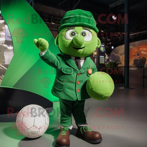 Personnage De Costume De Mascotte Redbrokoly De Balle De Handball Vert Habillé D'un Manteau Et De Bérets