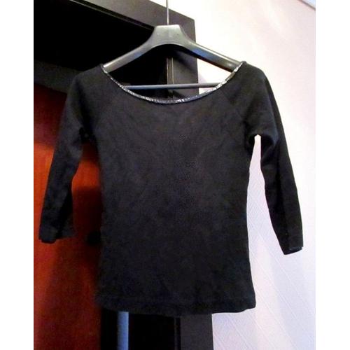 Haut Ou T-Shirt Noir Xanaka Col Évasé Avec Petits Brillants, Coton, T. 36 Envoi Relais Colis Ou Mondial Relay Ou So Collissimo