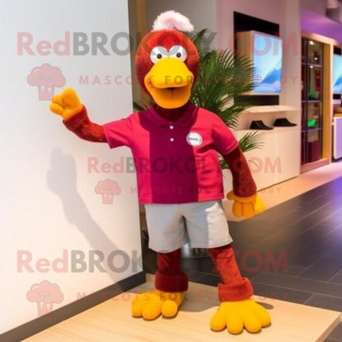 Personnage De Costume De Mascotte Redbrokoly D'oiseau Dodo Marron Habillé D'un Polo Et De Bracelets De Cheville