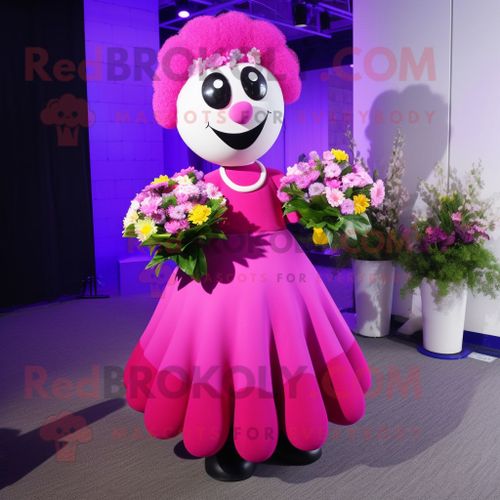 Magenta Bouquet De Fleurs Personnage De Costume De Mascotte Redbrokoly Habillé Avec Une Jupe Circulaire Et Des Cravates