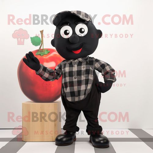 Personnage De Costume De Mascotte Redbrokoly De Tomate Noire Habillé D'une Chemise En Flanelle Et De Cravates