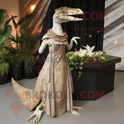 Mascotte Redbrokoly De Personnage De Dimorphodon Beige Habillé D'une Robe Et De Bagues