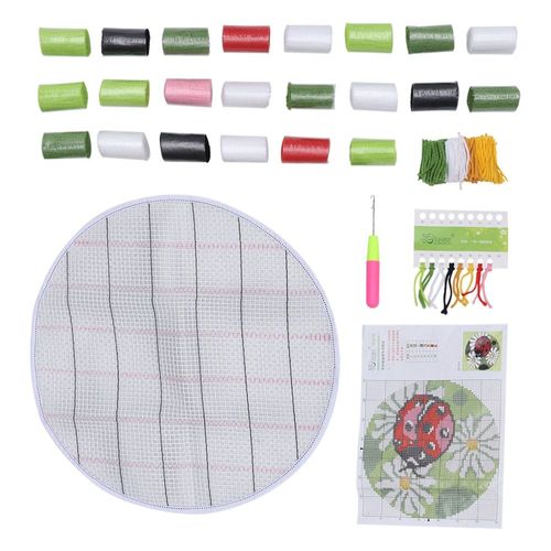1 Ensemble Bricolage Broderie Coussin Fait Main Brodé Matériel Paquet Tapis Broderie Kit Pour La Décoration De La Maison (Coccinelle Coloré)