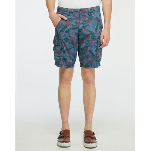 Short Cargo Regular Popplin Imprimé Bleu Vintage/Vert