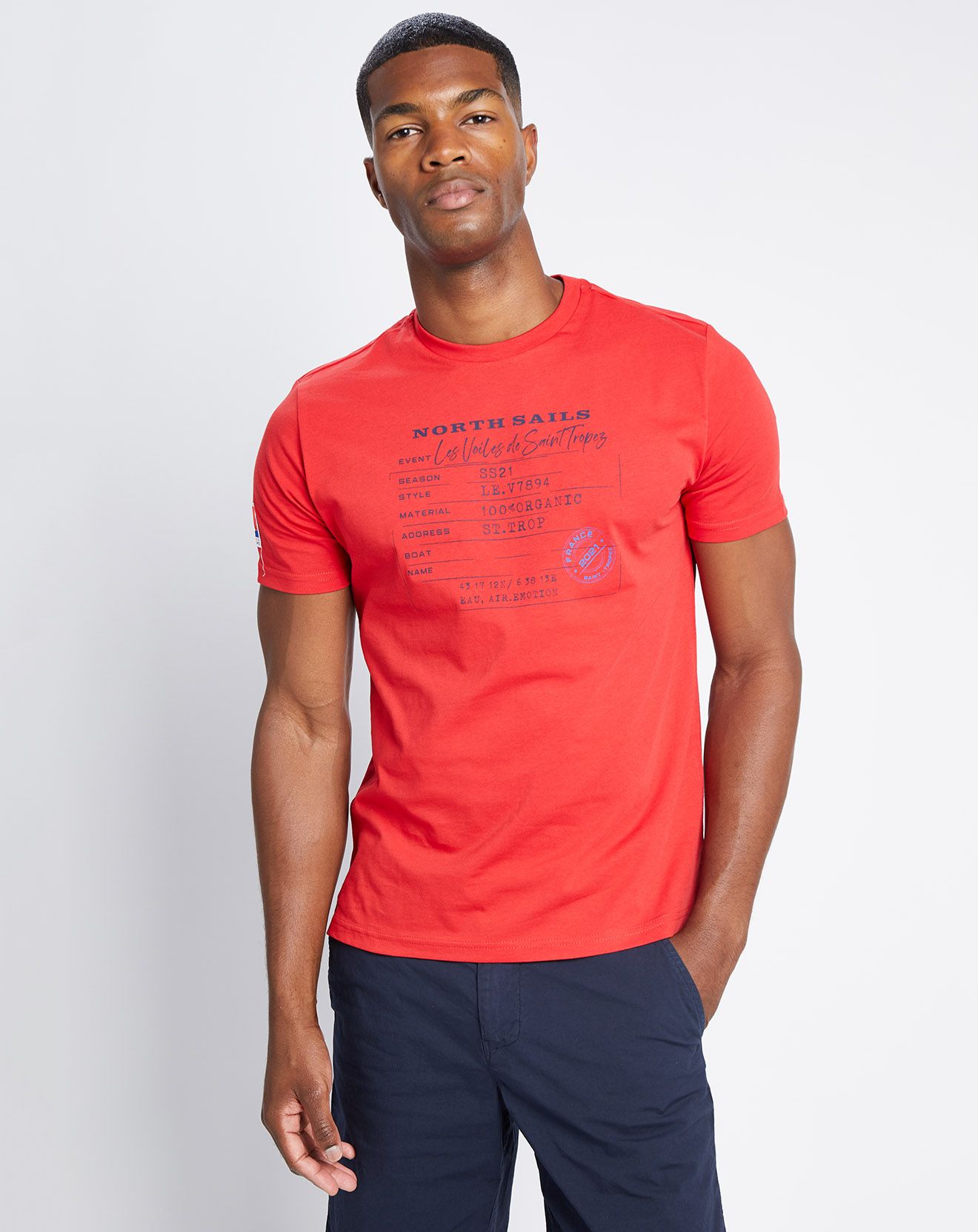 T-Shirt 100% Coton Bio Les Voiles De Saint-Tropez Tampon Rouge