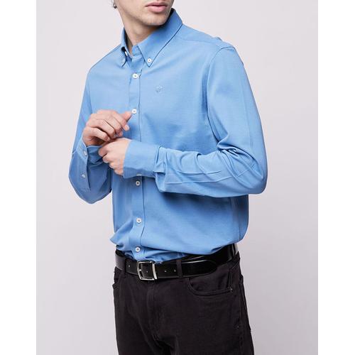 Chemise Regular Piquée Unie Bleue