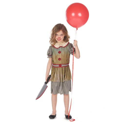 Déguisement Clown Terrifiant Gris Fille - Taille: M 7-9 Ans (120-130 Cm)