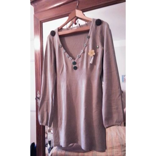 Robe Pull Verte Claire Boutons Cousus Colorés 40 L Camaïeu.