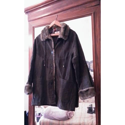 Veste En Croûte De Cuir De Porc Verte Foncée 42 Xl Vintage Années 90 Claire Neuville.