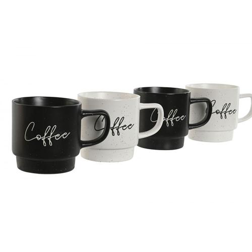 Mug Coffee X4 Noir Et Blanc Avec Support 380ml