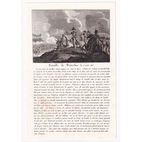 Gravure 1825 Bataille De Waterloo Belgique Premier Empire Napoléon Bonaparte Maréchal Ney