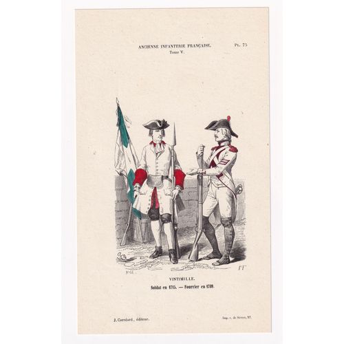 Gravure 1856 Uniforme Infanterie Régiment Vintimille Soldat Fourrier