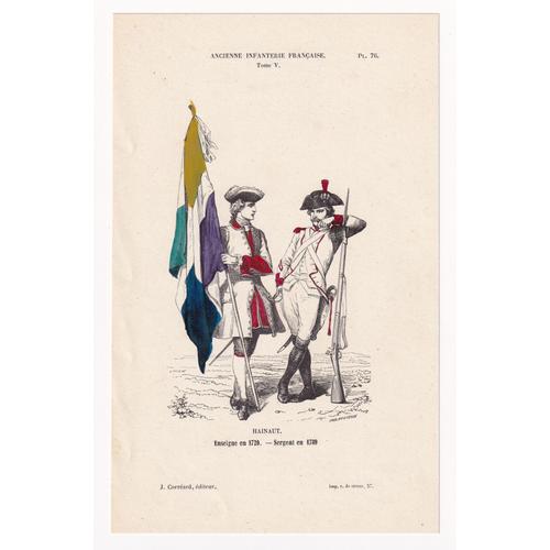 Gravure 1856 Uniforme Infanterie Régiment Hainaut Enseigne Sergent